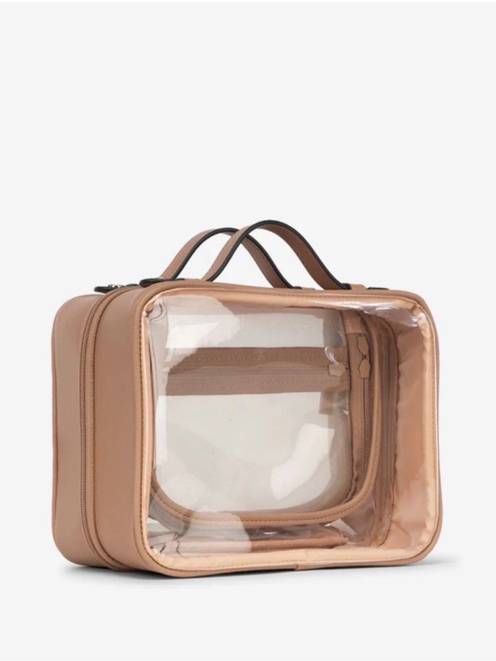 CALPAK Medium Clear Cosmetics Case in Camel